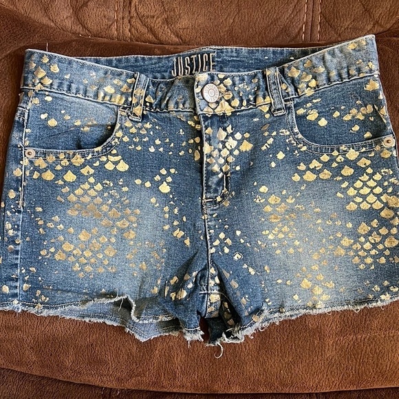 Justice Mermaid Jean Shorts size 12 Plus 14 Reg - Picture 1 of 3